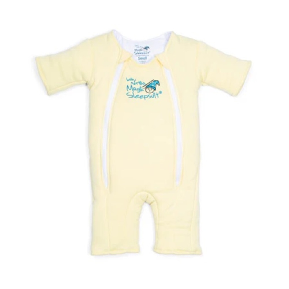 Soft Yellow Baby Short-Sleeve Sleepsuit with Front Zippers